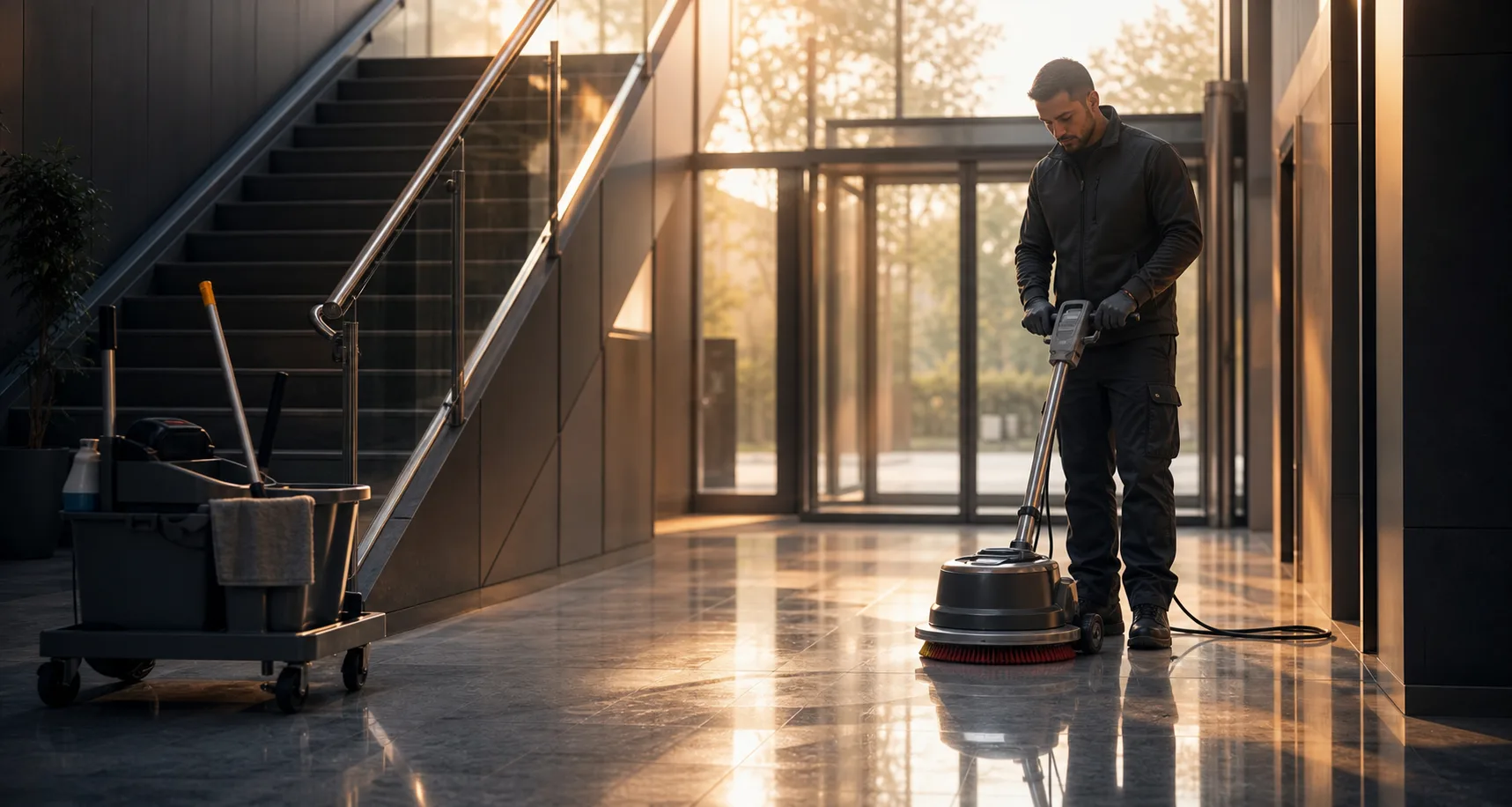 Gebäudereinigung Bad Segeberg mit hochwertiger Bodenpflege Professionelle Gebäudereinigung mit moderner Reinigungstechnik durch FMFK Facility Management